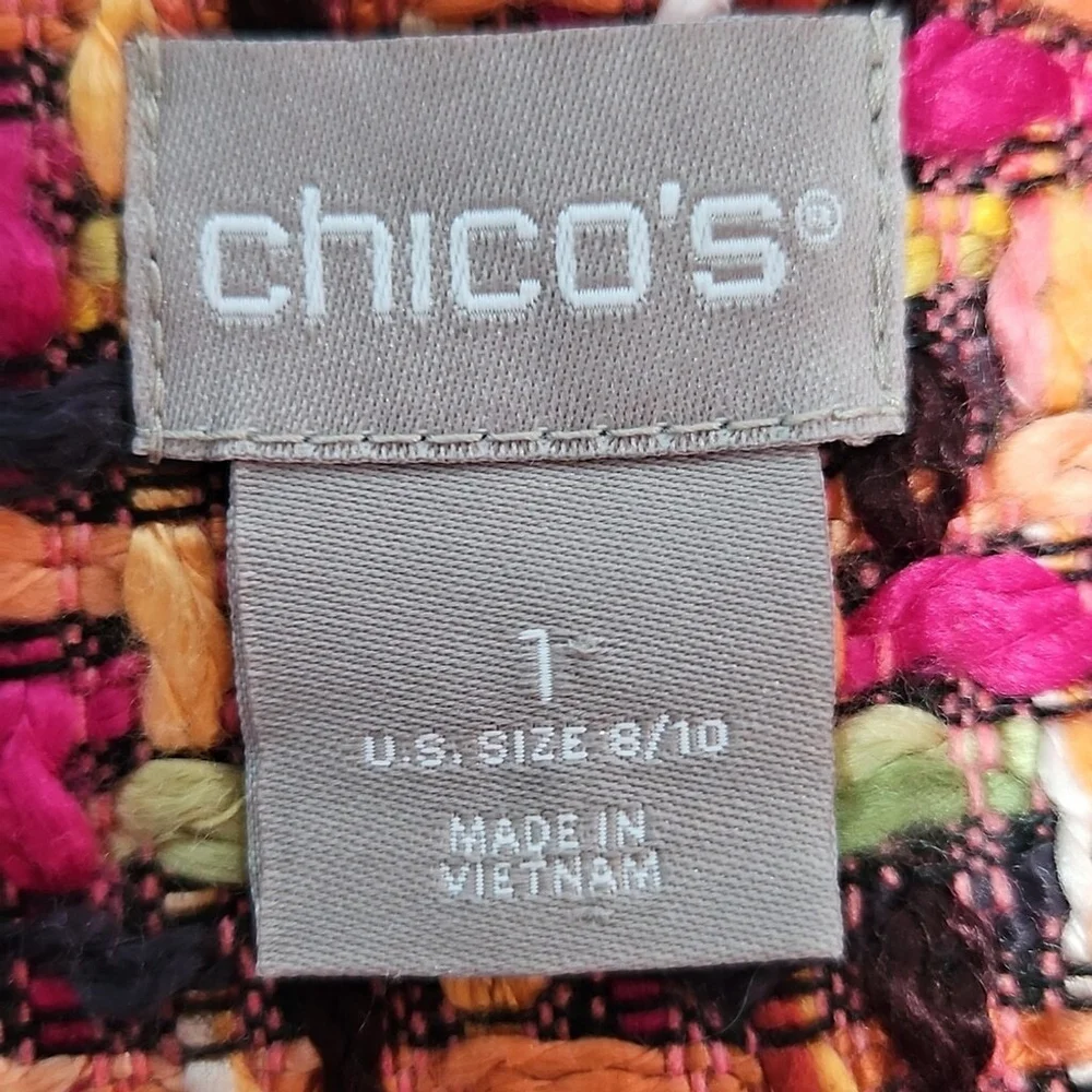 Chico's Pink Blazer with Geometric Pattern and Standard Collar